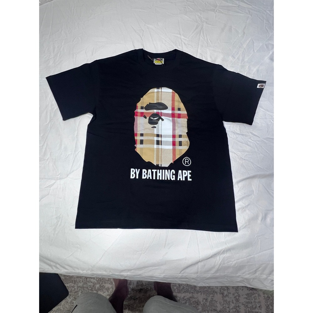 BAPE By Bathing Ape Plaid Ape Head Tee Black Men's M NWT